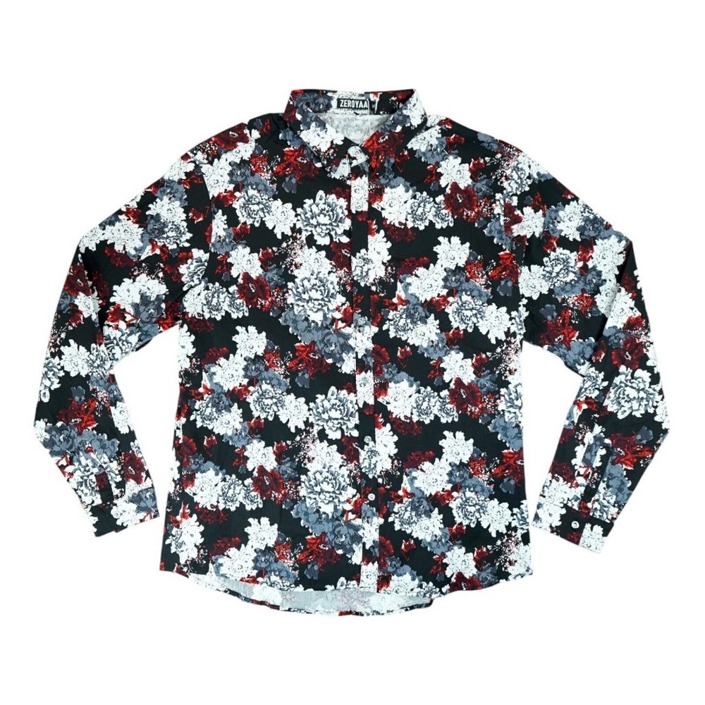 NWT ZEROYAA Men's Hipster Floral Printed Long Sleeve Cotton Casual Button Down